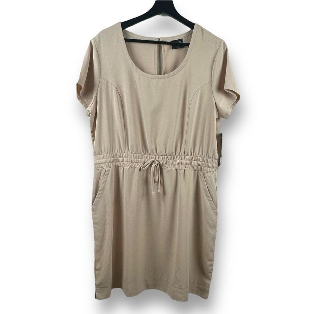 32 Degrees Cool Women's L Elastic Waist Tee Shirt Dress Moonlight Tan Casual New